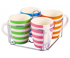 5-unidades Tazas-set con soporte - rayas - Cerámica - 4 tazas 350 ml - China - tazas de café - vajilla - taza - Jumbo taza - café Pott - vasos-Set