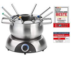 Clatronic FD 3516 - Fondue eléctrica, 6 comensales, recipiente 1,2 l, 1400 W, color plateado