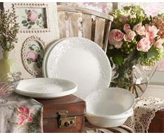 Corelle - Juego de vajilla de 16 piezas, de vidrio Vitrelle resistente a las roturas y las desportilladuras, modelo Balla Faenza, servicio para 4 personas, color blanco