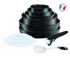 Tefal Ingenio Expertise - Set de 11 piezas, sartenes de 22 y 26 cm, cazos de 16 y 20 cm, guisera de 24 cm, wok de 26 cm, 3 tapas de plástico, espátula y mango