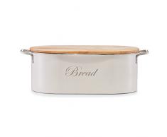 Zeller 19313 panera vintage con tapa de madera, de metal, crema