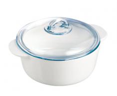 Pyrex Flame - Cacerola redonda, 1 l, vidrio cerámico, color blanco + tapa, transparente