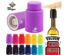 Bar Amigos® Vacuum Wine Stopper Purple Púrpura - Bomba de Vacío Tapones Tapón Del Vino Vino Tinto o Blanco la Botella de Vino Preserver Con la tecnología patentada Mantenga su botella de vino fresco para 7 Días Plus - 3 años