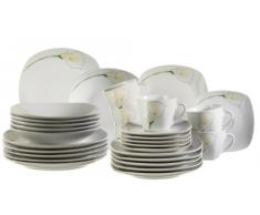 Domestic 920474 Calla - Vajilla de porcelana de 6 servicios (30 piezas), color blanco con diseño de flor