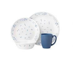 Corelle - Juego de vajilla de 16 piezas, de vidrio Vitrelle resistente a las roturas y las desportilladuras, modelo Provincial Blue, servicio para 4 personas, color azul