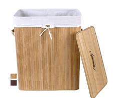 Songmics - Cesto para la colada (100 L, bambú, plegable, con 3 asas)