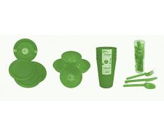 24pc vajilla cuencos vasos 12pc cubertería de plástico Picnic barbacoa Niños Fiestas - verde, naranja, morado