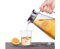 Un día 1.5L/1.8L jarra de agua jarra de cristal con tapa de acero inoxidable, Caliente y agua fría jarra para agua, leche, zumo y té helado 1800ML