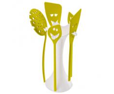 Koziol MEETING POINT - Set de utensilios de cocina, incluye 2 cucharas, 2 espátulas, 1 espumadera, resistentes a 220 °C, color blanco y verde sólido