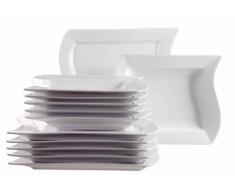 Domestic Perfetto - Vajilla cuadrada de porcelana (6 platos llanos y 6 platos hondos), color blanco