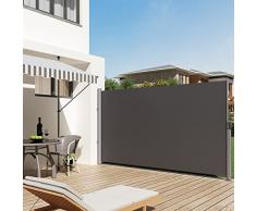 Songmics 200 x 350 cm Toldo lateral Pantalla protectora de intimidad Sombrilla exterior Enrollable antracita GSA205G