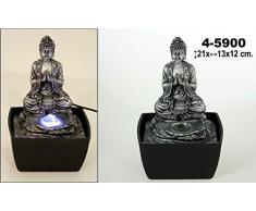 DonRegaloWeb - Fuente de agua con forma cuadrada y con una figura de buda de resina con luz led