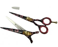Diseño de mujer con pelo profesional de medición de tensión de salón de peluquería colgante en forma de tijeras resultados de maquinilla de afeitar de corte para metal y tijeras de podar elementos como rocas afiladas (tapas