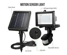LE Luz solar, foco con sensor de movimiento, resistente al agua, 60 LED de alta potencia, luz de seguridad, luz para paredes, panel solar