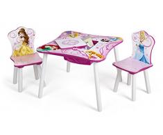 Delta Kids - Mesa infantil (con bolsillo central de tela, madera, 60 x 60 cm, con 2 sillas) PRINCESS