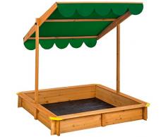 TecTake Arenero con techo regulable cajón de arena jardín juego para niños madera verde