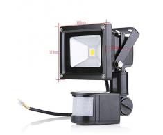 Foco Luz LED,10W Sensor de movimiento con Luz inalámbrico para Exteriores incluyendo Patio, Hall, Jardín, Porche y Garaje, Luz eléctrica solar Foco Luz LED, Sensor de movimiento con Luz inalámbrico para Exteriores incluyendo