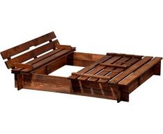 dobar 94360FSC - Sandbox con tapa con banco de madera, tamaño del banco arenero cuadrado XL con tapa, 118 x 118 x 20 cm, madera FSC, marrón