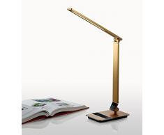 BTEK® 8W Dorado Las lámparas LED mesa escritorio de cabecera de aluminio cuidado de los ojos (ajuste de brillo táctil regulable | naturales | blanco cálido | frío blanco | temperatura 3 colores puede ser el ajuste, el brazo