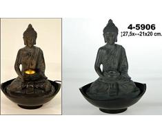 DonRegaloWeb - Fuente de agua con forma circular con una figura de buda de resina y con luz led