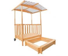 TecTake Arenero con techo para niños Veranda Madera Protección contra el sol rojo