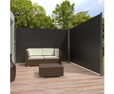 TecTake Toldo lateral doble separador retráctil terraza protección jardin De vivienda y de base postes completo de aluminio 200x600 negro
