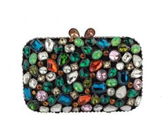 Yilongsheng Las mujeres del adoquín piso bolsos de embrague con coloridas piedras de cristal(negro multicolor)