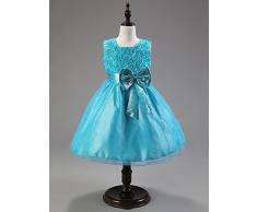 Katara - Vestido de noche para Niña con flores y con arco, color Azul, talla 92/98 (tamaño fabricante 90)