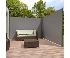 TecTake Toldo lateral doble separador retráctil terraza protección jardin De vivienda y de base postes completo de aluminio 200x600 gris
