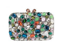 Yilongsheng Las mujeres del adoquín piso bolsos de embrague con coloridas piedras de cristal(plata multicolor)