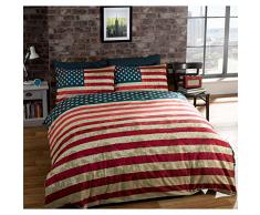 Just Contempo - Juego de funda nórdica y dos fundas de almohada, diseño reversible con bandera de Estados Unidos, multicolor, algodón poliéster, negro/gris/rojo/azul/crema, suelto