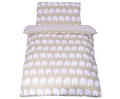 Sevira Kids - Juego de cama infantil reversible de 2 piezas (100% algodón ecológico), diseño de elefantes y zigzag beige beige Talla:100 x 135