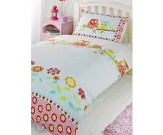 Set de sábanas para niños (algodón), mezcla de algodón, Búhos - rojo, azul, amarillo y verde, funda nórdica para cama doble (diseño infantil)