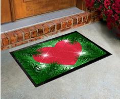 Navidad - Corazón Rojo Ramas De Pino Felpudo Alfombrilla (70 x 50cm)