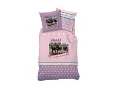 Juego de ropa de cama reversible Caballos, 135 x 200 cm 80 x 80 cm, 100% algodón, linón, caballo color rosa