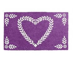 Shoe-Max YH 101525 Classic Flock - Felpudo con parte inferior antideslizante (fibra de coco y PVC, 74 x 44 cm), diseño de corazón, color morado y blanco
