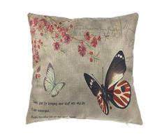 Luxbon Funda Cojin Almohada Mariposas Flores Rojo Lino Duradero Decoración para Sofá Cama Coche 18x18" 45x45 cm