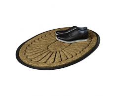 Relaxdays Felpudo Fibra de coco Oval 1,5 x 60 x 90 cm alfombra de suelo antideslizante, diseño flor