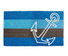 Shoe-Max YH 101520 Classic Flock - Felpudo ( fibra de coco y PVC, parte inferior antideslizante, 74 x 44 cm), diseño de rayas y ancla, color azul y marrón