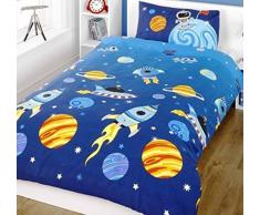 Juego de funda de edredón y funda de almohada para cama infantil, diseño de planetas