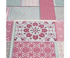 Marroquí & Estampado De Patchwork de colcha/ - Manta reversible, algodón poliéster, Rosa, 229x195