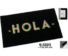 DonRegaloWeb - Felpudo de fibra de coco decorado con la palabra hola en color negro y otros.