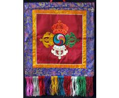 BUDDHAFIGUREN Budista para puerta con cristales colgantes Chukor 99 cm x 40 cm de Tíbet Brocade en la pared de cortina