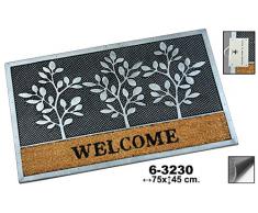 DonRegaloWeb - Felpudo rectangular de fibra de coco y goma decorado con arboles y la palabra welcome.