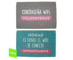 Felpudo original de fibra de coco y base de goma diseño WIFI (Gris)
