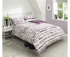 Pieridae Sleep texto morado Juego de funda de edredón y funda de almohada (cama manta reversible, algodón mixto, Morado, matrimonio