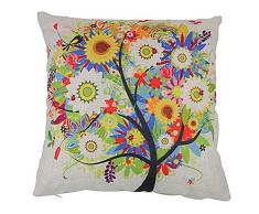 Fundas de Cojines Algodón de Lino Decorativos Sofá Árbol de la Vida de Colores Funda de Almohada (18*18 inch)