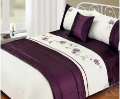 Just Contempo - Juego de funda nórdica (incluye fundas para almohadas, pie de cama y funda para cojín), diseño de flores bordadas, color blanco y azul, poliéster, Leila - berenjena/rosa/crema, juego de cama doble King size