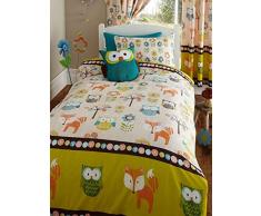Cama infantil con diseño de criaturas del bosque Junior funda para nórdico incluye funda de almohada - con búhos y zorros