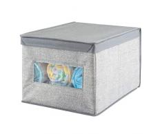 mDesign - Caja organizadora, de tela, para el armario del cuarto del bebé; guarda ropa, sábanas, toallas, baberos - grande - Gris